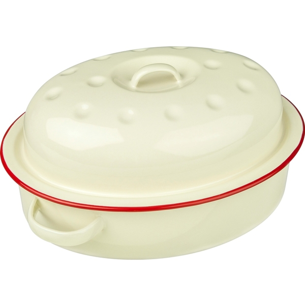 26 cm Oval Roaster, cream and red