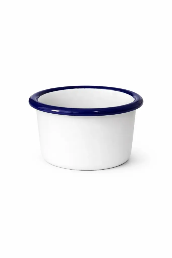[52406] Enamel Ramekin White With Blue Rim 7cm Dia 90ml/ 3.2oz