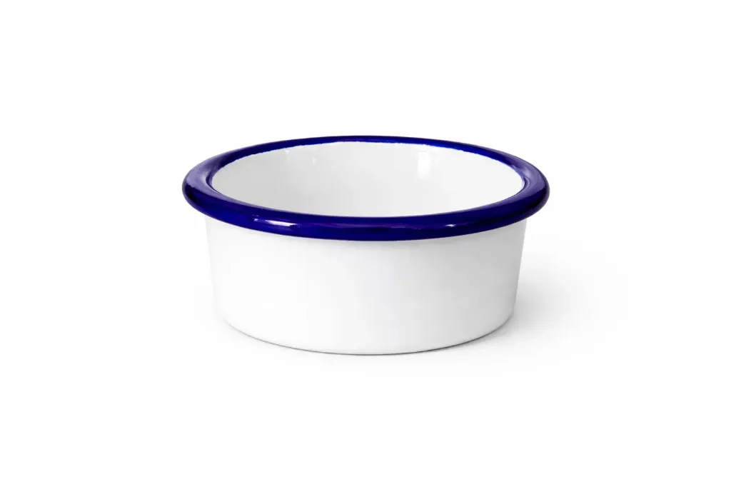 Enamel Ramekin White With Blue Rim 8cm Dia 90ml/ 3.2oz