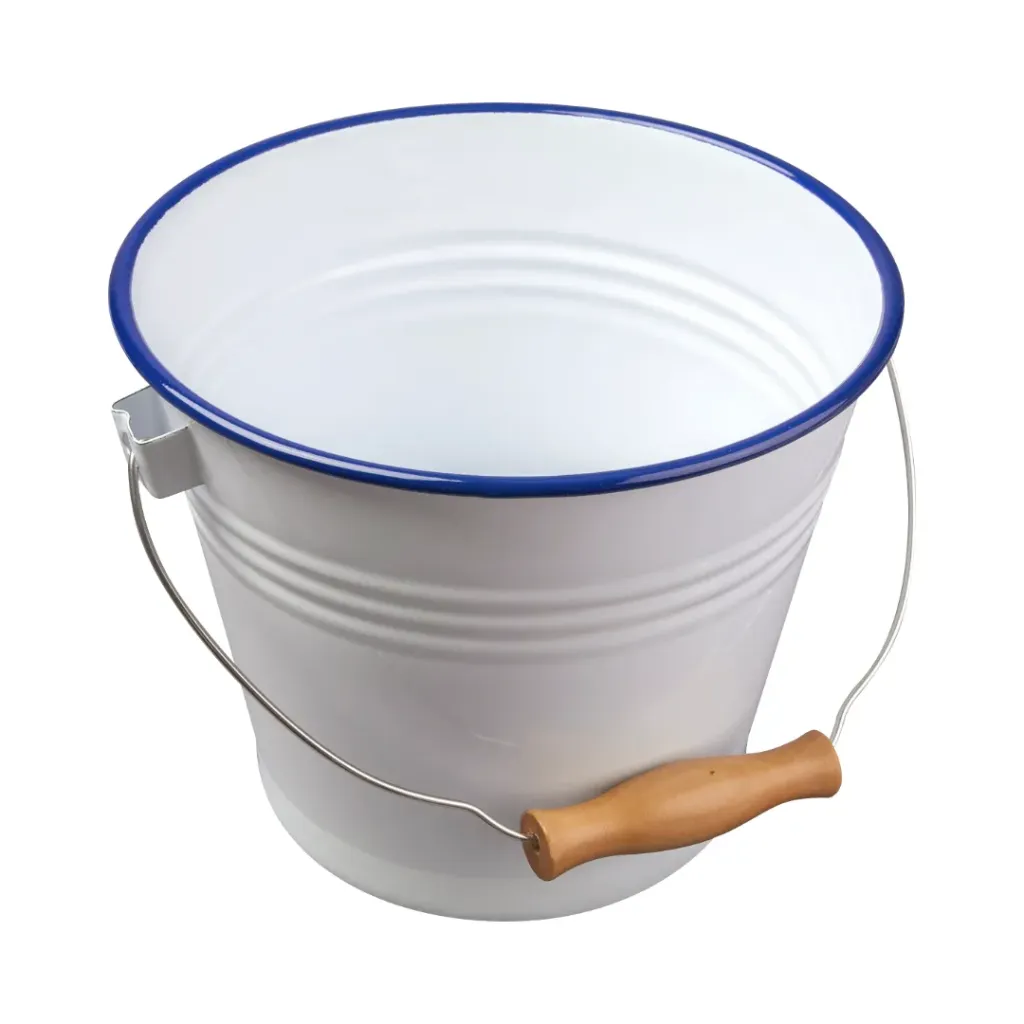 [58522] Enamel Bucket White With Blue Rim 22cm Dia