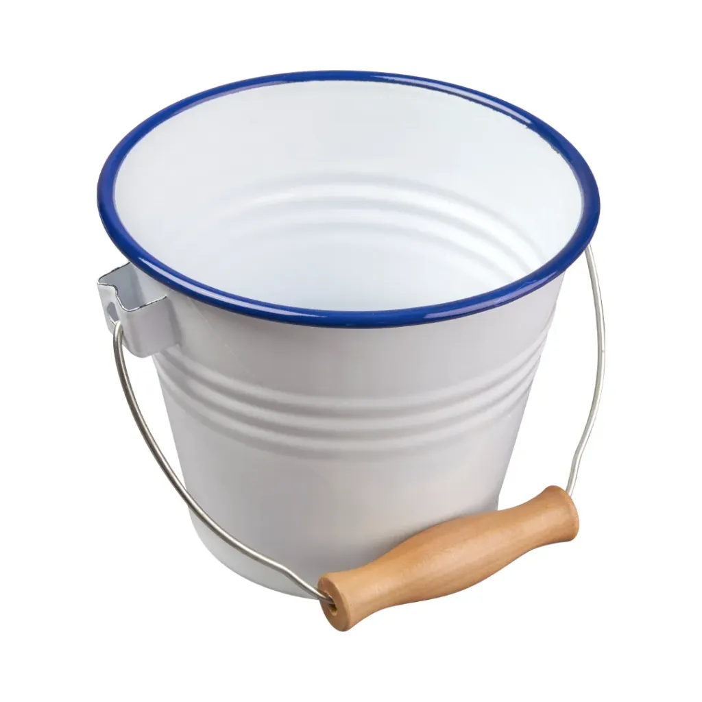 Enamel Bucket White With Blue Rim 16cm Dia, 2 Litre