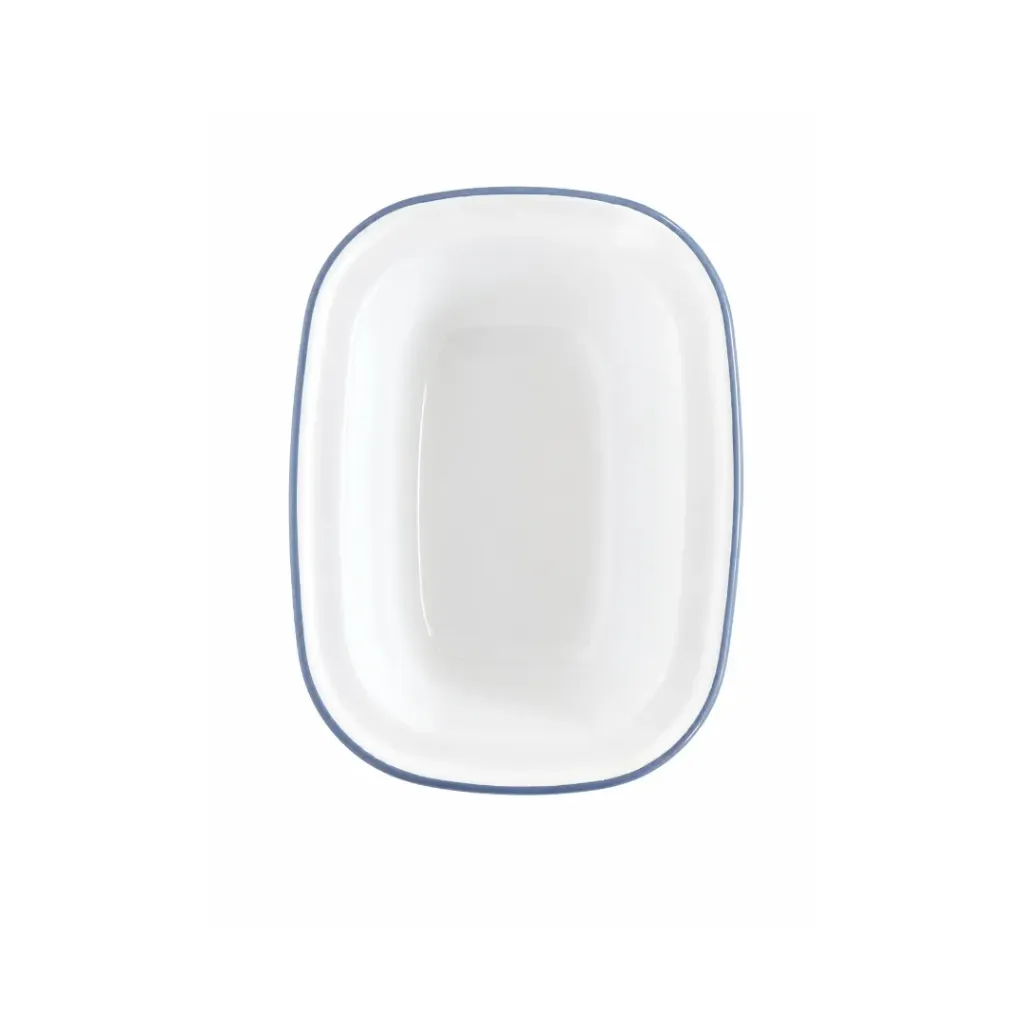 [44020FB] 20 Cm Oblong Pie Dish, White With French Blue Rim