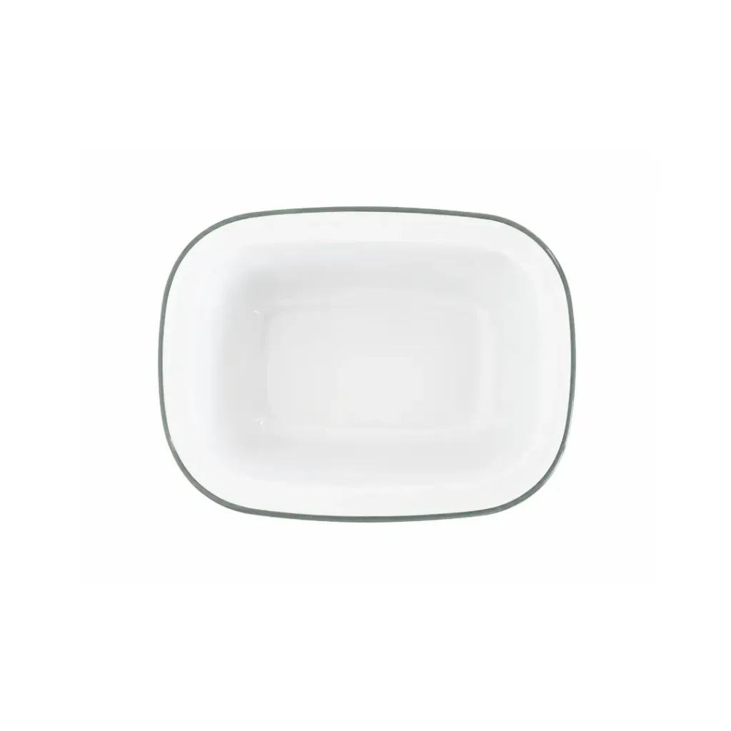 [44020SG] 20 Cm Oblong Pie Dish, White With Sage Green Rim