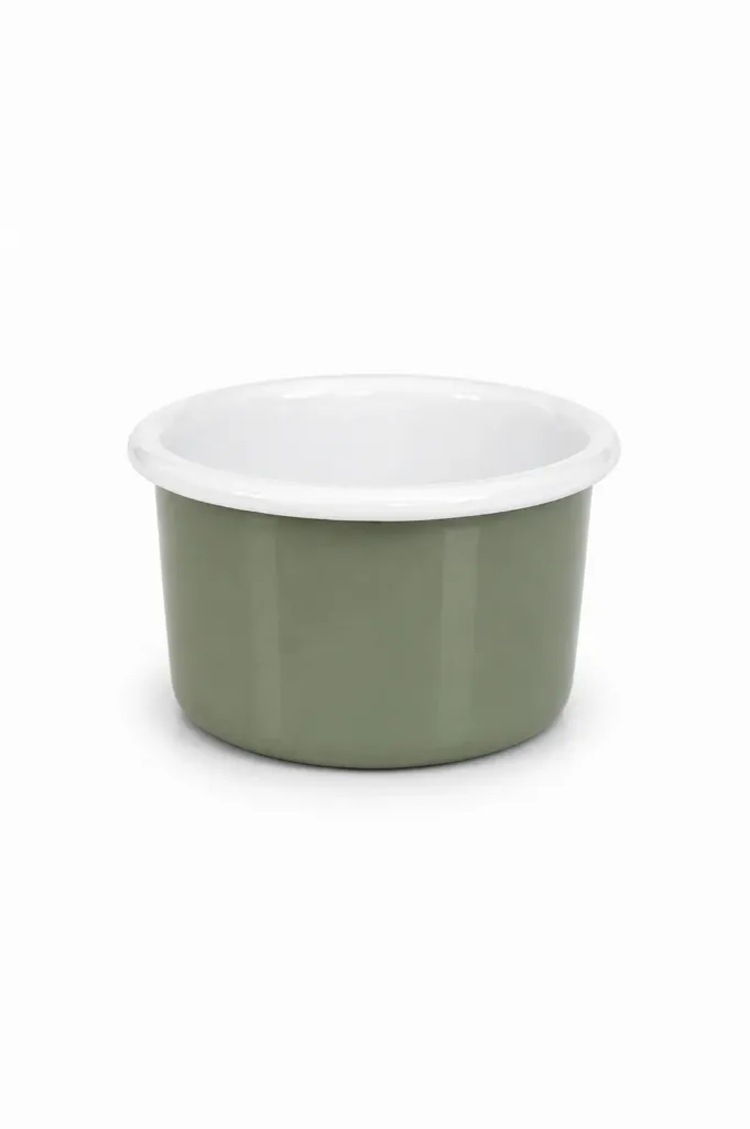 [52406SG] Enamel Ramekin Sage Green with White Rim, 90ml